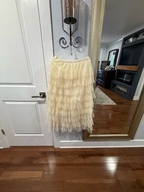 Butter yellow ruffle  Layered Tulle Midi Skirt - Cream